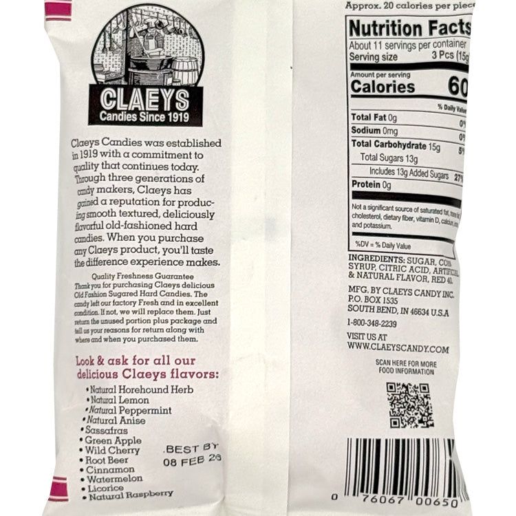 Claeys Old Fashioned Wild Cherry Hard Candy - 6 oz Bag